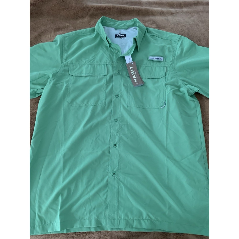 Habit Men's Large Green Fishing Shirt Button Up Solar Factor NWT